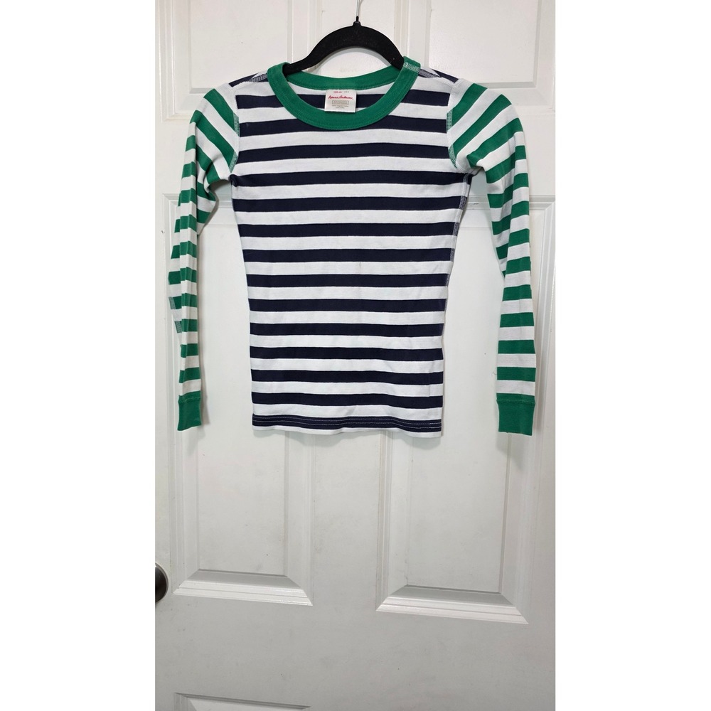 Hanna Andersson Pajama Top Unisex Size 8 Blue White Green Striped Organic Cotton